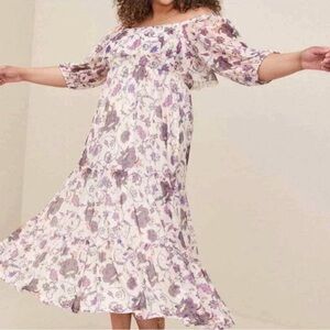 Torrid Off Shoulder Puff Sleeve Tiered Maxi Dress - Mesh Floral